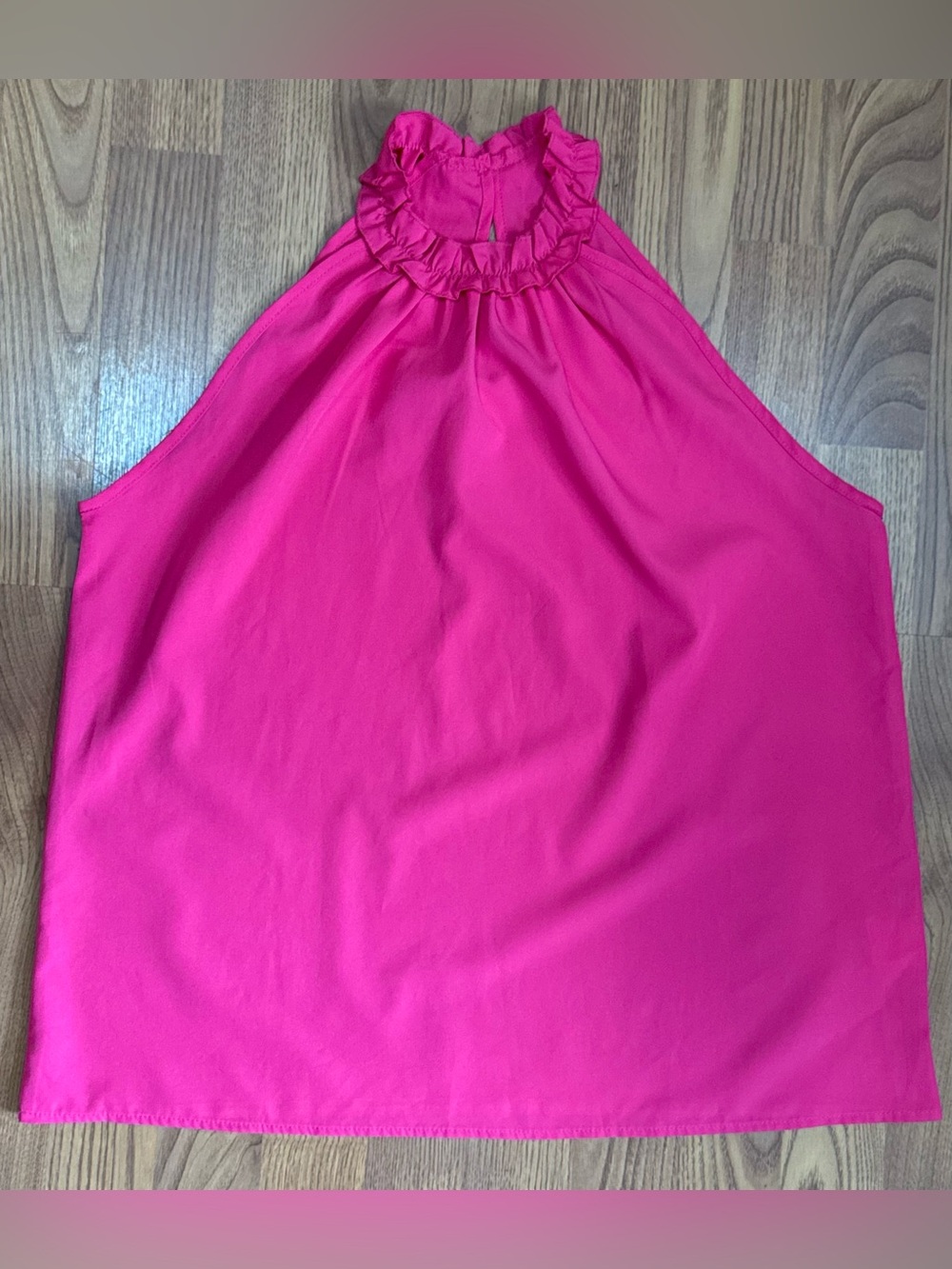 ❤️ Large Women's Pink Ruffled Halter Neck Top Dressy Casual Blouse Shirt (B13)